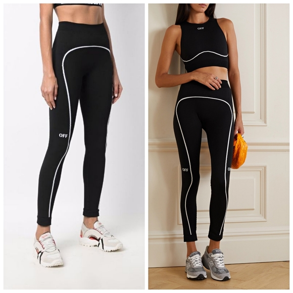 Off-White Pants - Off-White Rib-Knit Stamp Logo Leggings